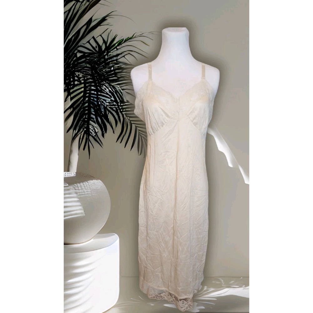 Vintage Sears Ivory Full Slip Undergarment Cami Nigty Lacey Sexy Sz 36 Cream